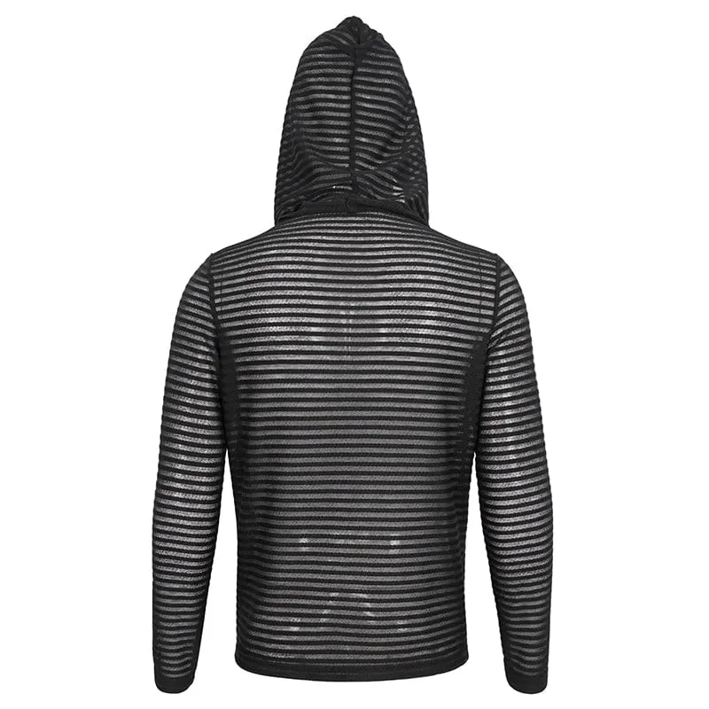 Men's Punk Striped Sheer Hoodies