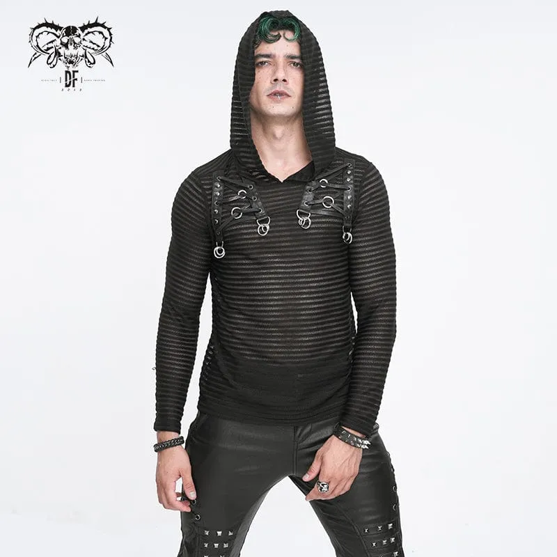 Men's Punk Striped Sheer Hoodies