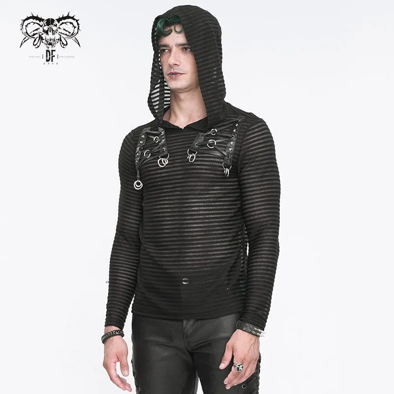 Men's Punk Striped Sheer Hoodies