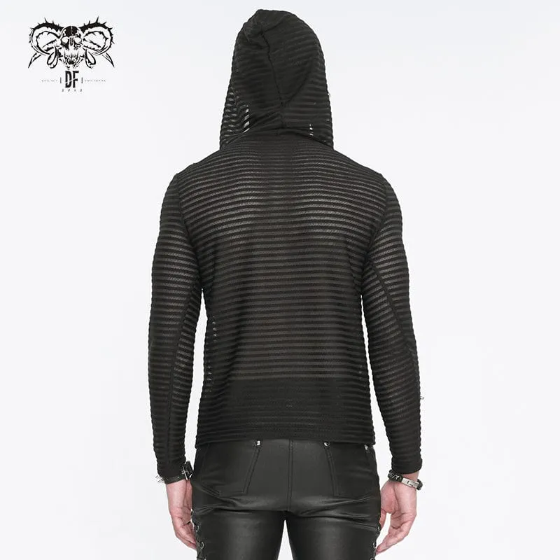 Men's Punk Striped Sheer Hoodies