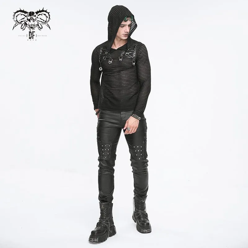 Men's Punk Striped Sheer Hoodies