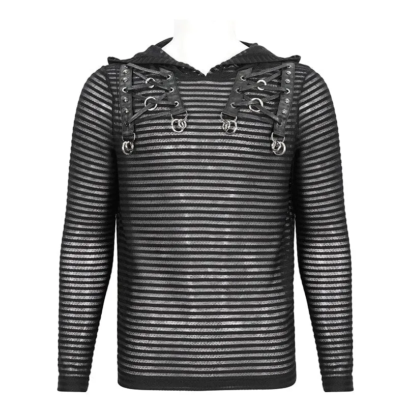 Men's Punk Striped Sheer Hoodies