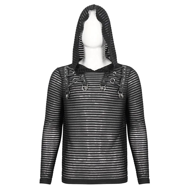 Men's Punk Striped Sheer Hoodies