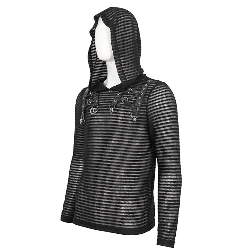 Men's Punk Striped Sheer Hoodies