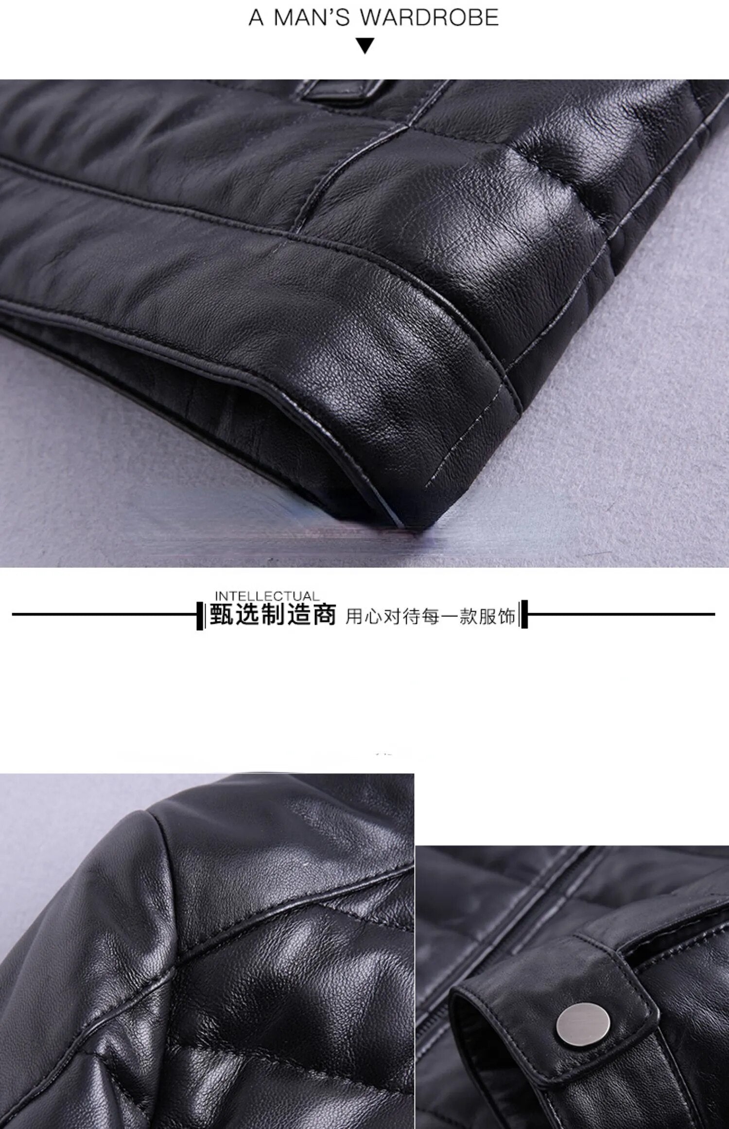 Men's Street Style Genuine Leather Lightweight Slim Down Jacket