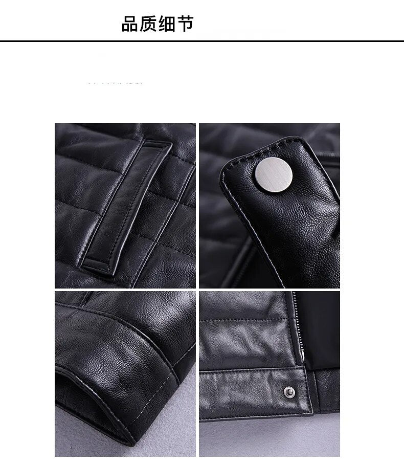 Men's Street Style Genuine Leather Lightweight Slim Down Jacket