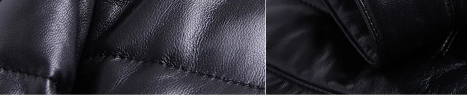 Men's Street Style Genuine Leather Lightweight Slim Down Jacket