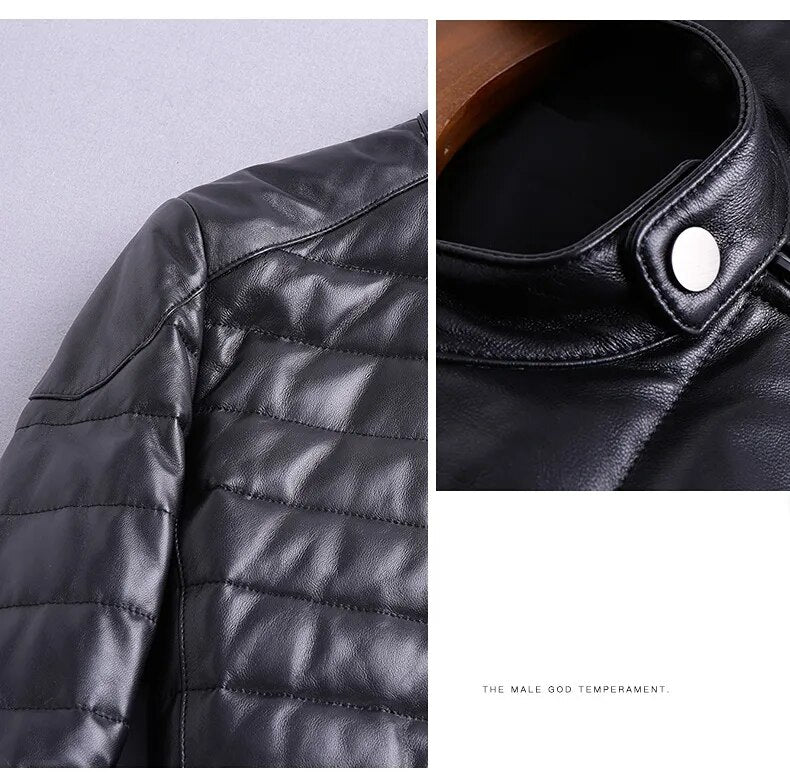 Men's Street Style Genuine Leather Lightweight Slim Down Jacket