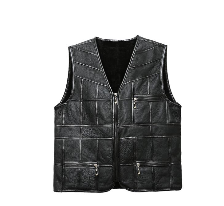 Men's Synthetic Leather Leisure Spliced Sleeveless V-Neck Vest Coat