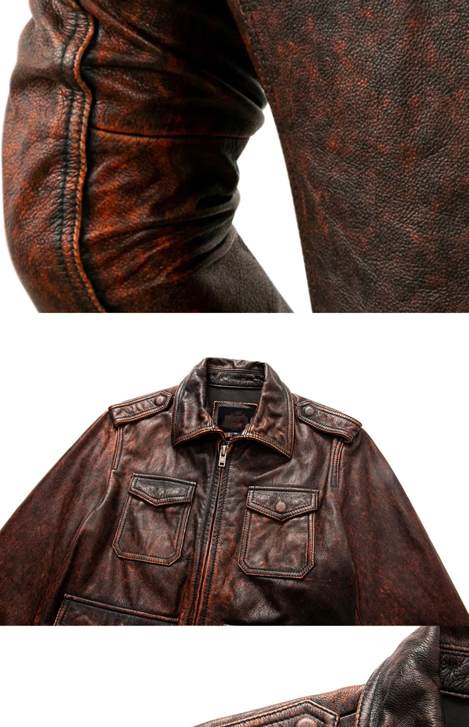 Men's Vintage Natural Layer Cowhide Leather Lapel Street Jacket