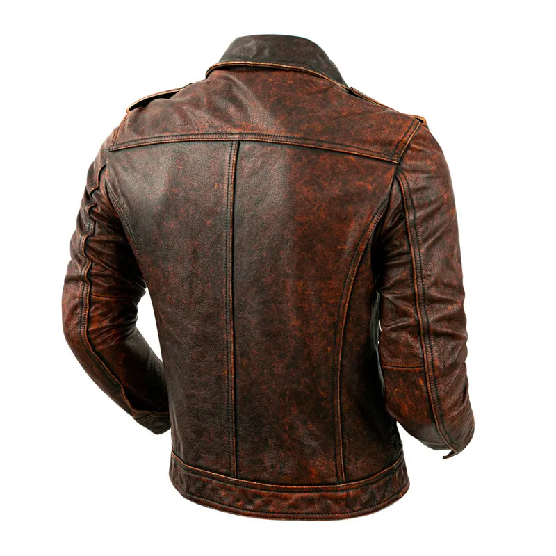 Men's Vintage Natural Layer Cowhide Leather Lapel Street Jacket