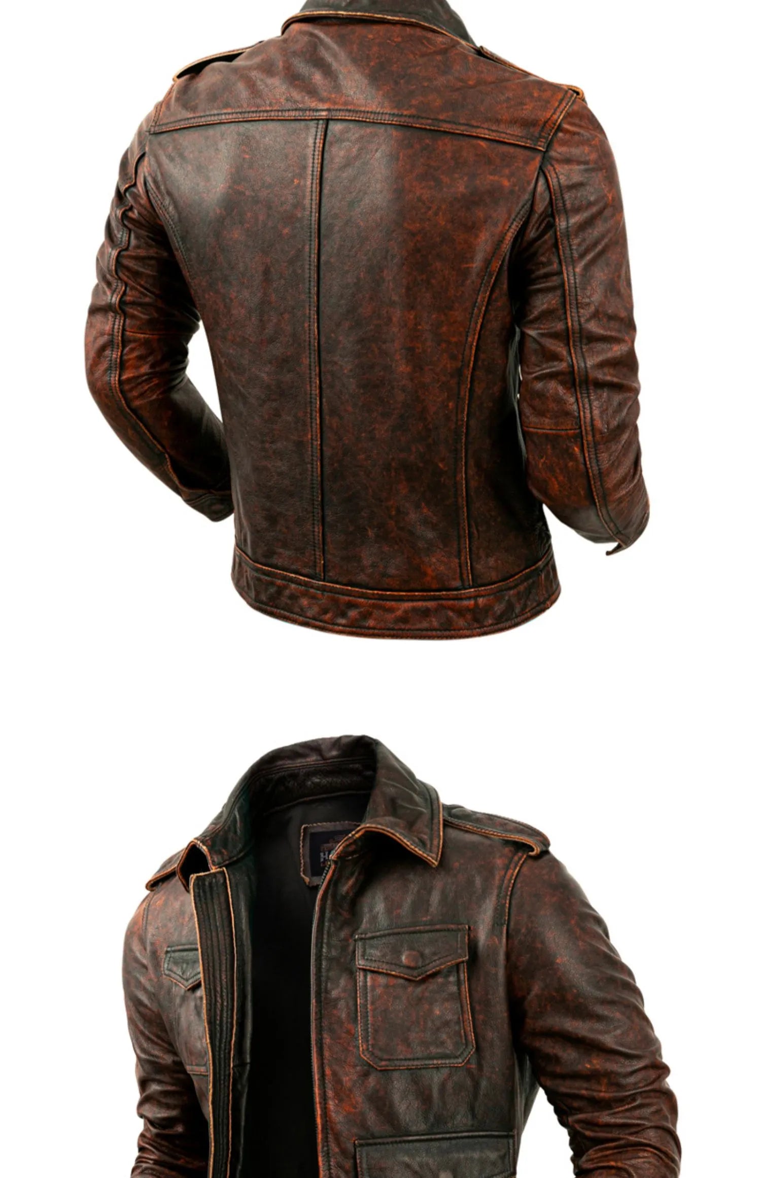 Men's Vintage Natural Layer Cowhide Leather Lapel Street Jacket