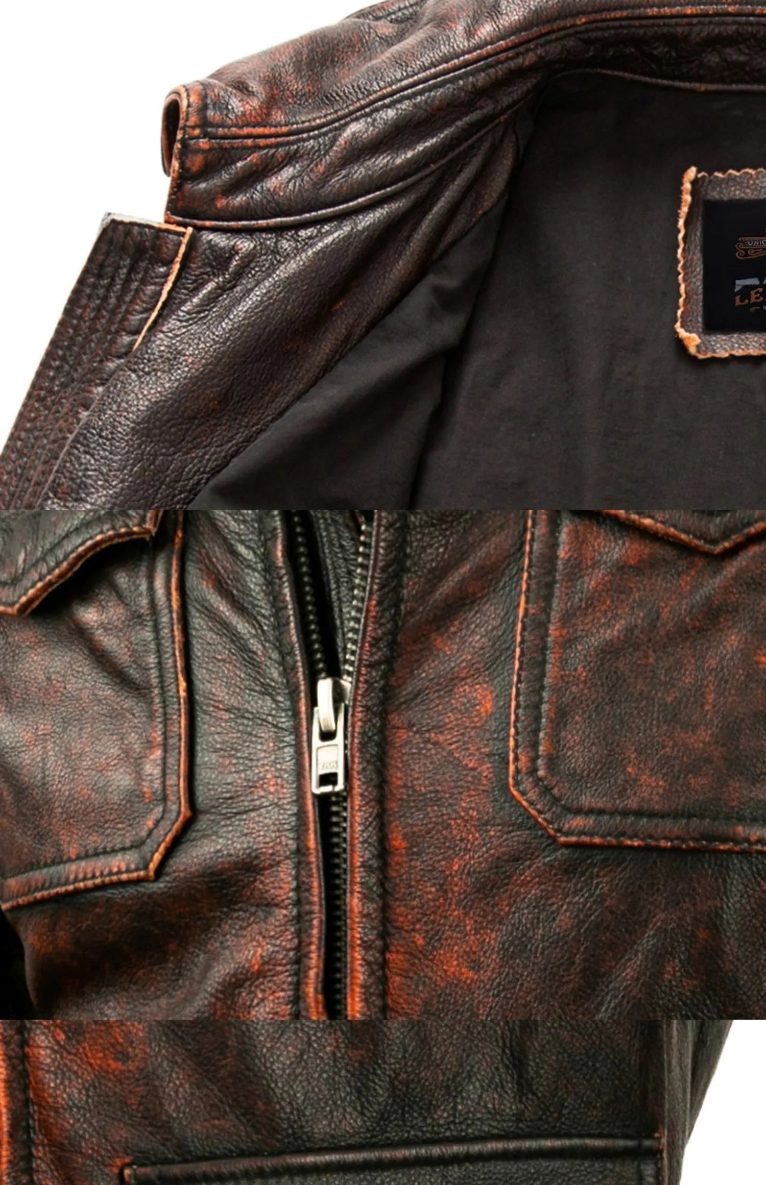 Men's Vintage Natural Layer Cowhide Leather Lapel Street Jacket