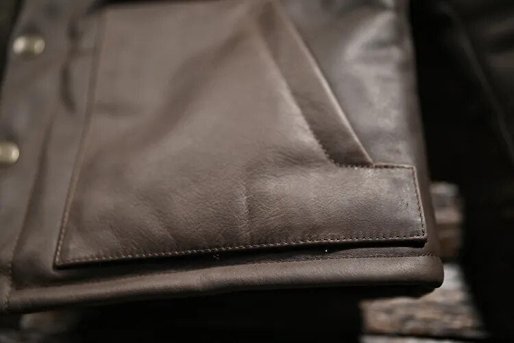 Men's Winter Warm Solid Genuine Leather Turn-down Collar Thicken Jacket