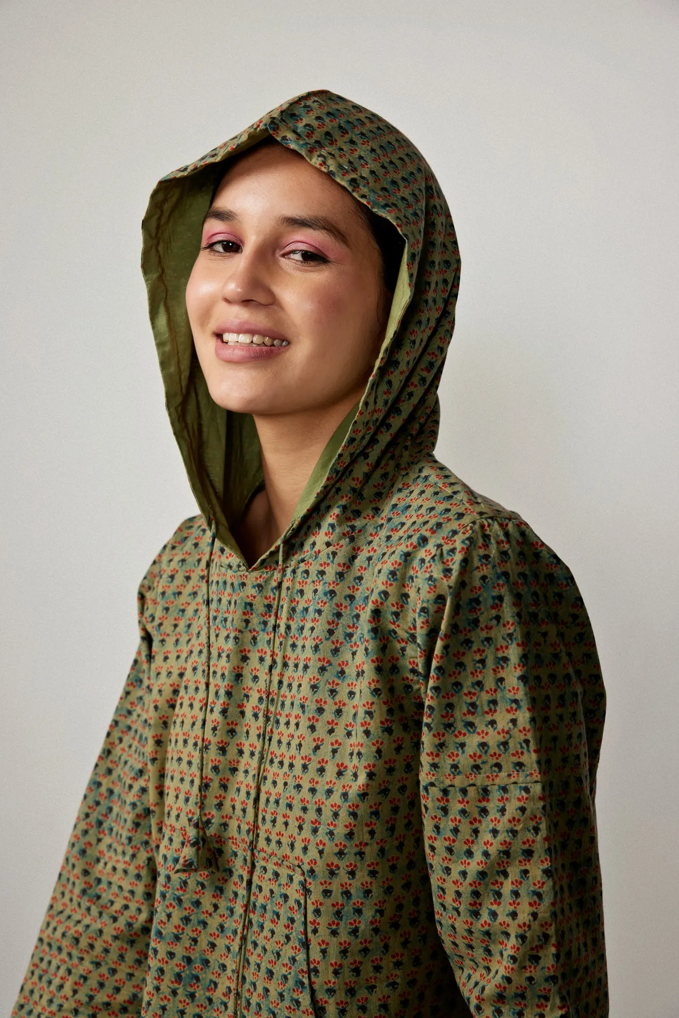 Midnight Motifs on Green Cotton Hoodie Set