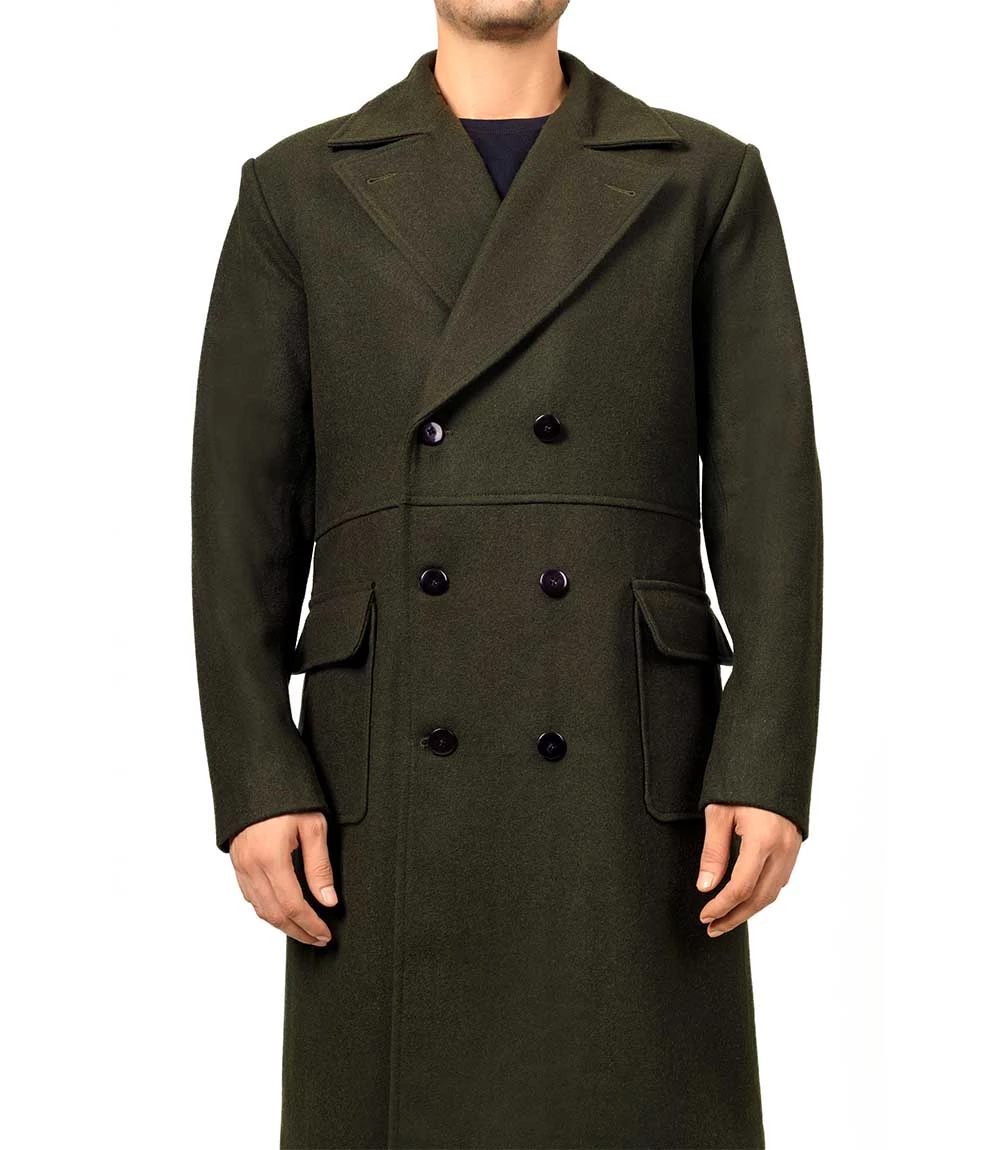 Modern Fit Double Breasted Military Green Trench Coat