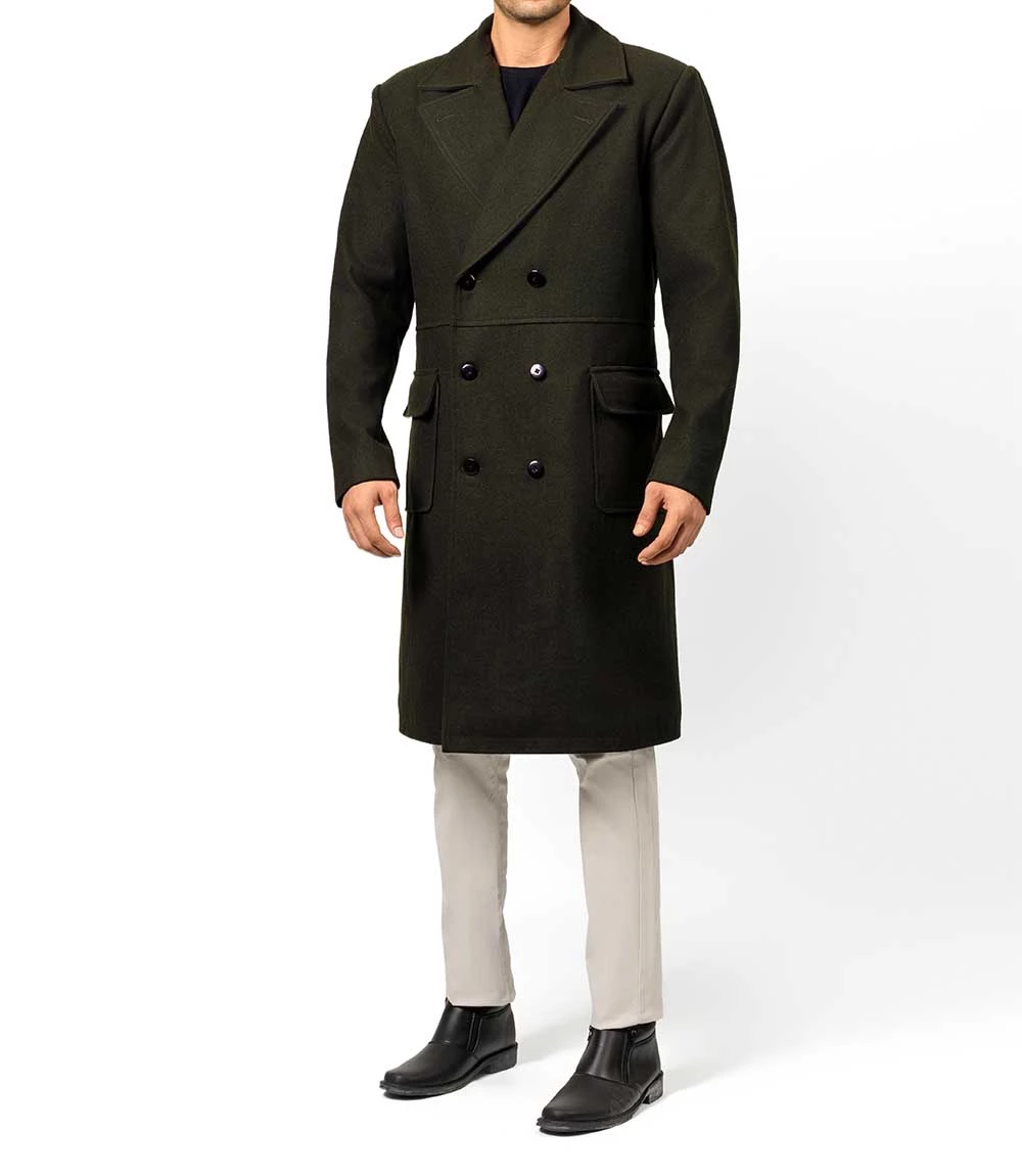 Modern Fit Double Breasted Military Green Trench Coat