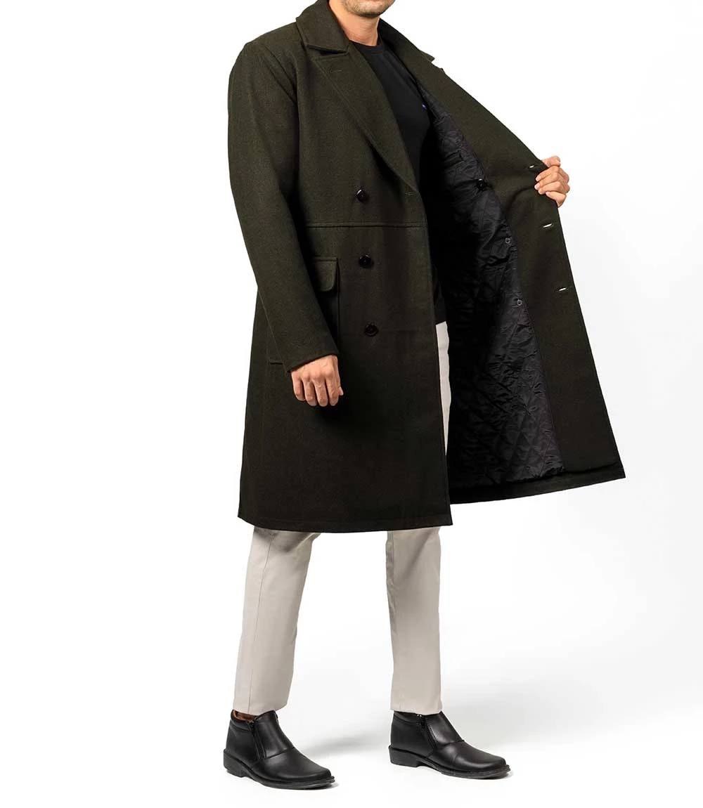 Modern Fit Double Breasted Military Green Trench Coat