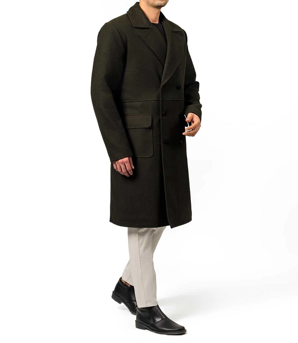 Modern Fit Double Breasted Military Green Trench Coat