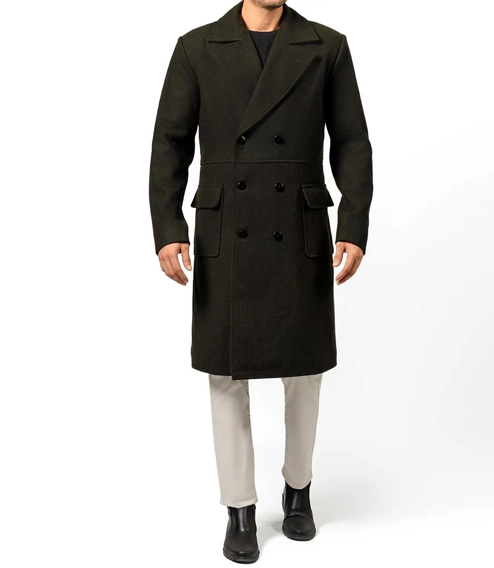 Modern Fit Double Breasted Military Green Trench Coat