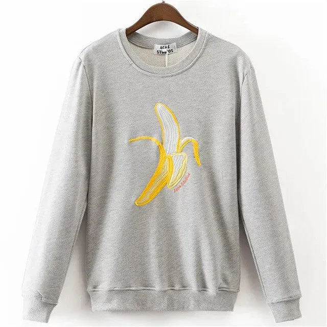 New Arrival Women Top Winter Hoodies Fruit Banana Donut Print Full Sleeve Fashion Style Casual Embroidery Sweatshirts 71947 SM6