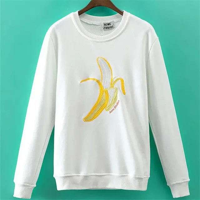 New Arrival Women Top Winter Hoodies Fruit Banana Donut Print Full Sleeve Fashion Style Casual Embroidery Sweatshirts 71947 SM6