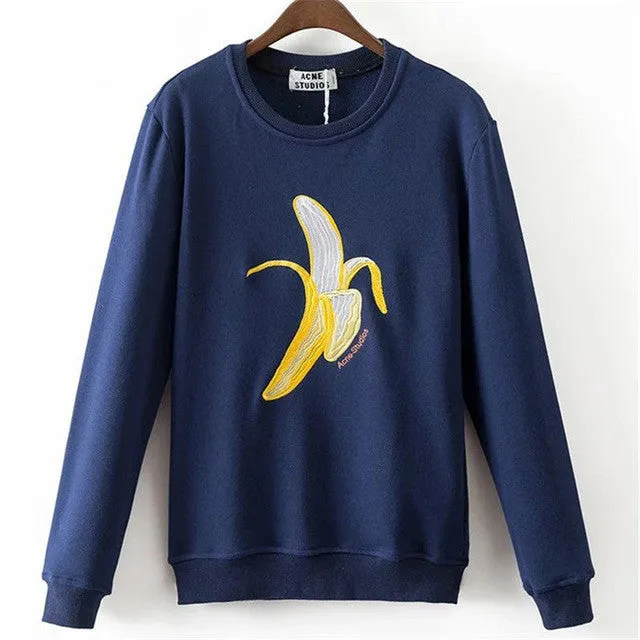 New Arrival Women Top Winter Hoodies Fruit Banana Donut Print Full Sleeve Fashion Style Casual Embroidery Sweatshirts 71947 SM6