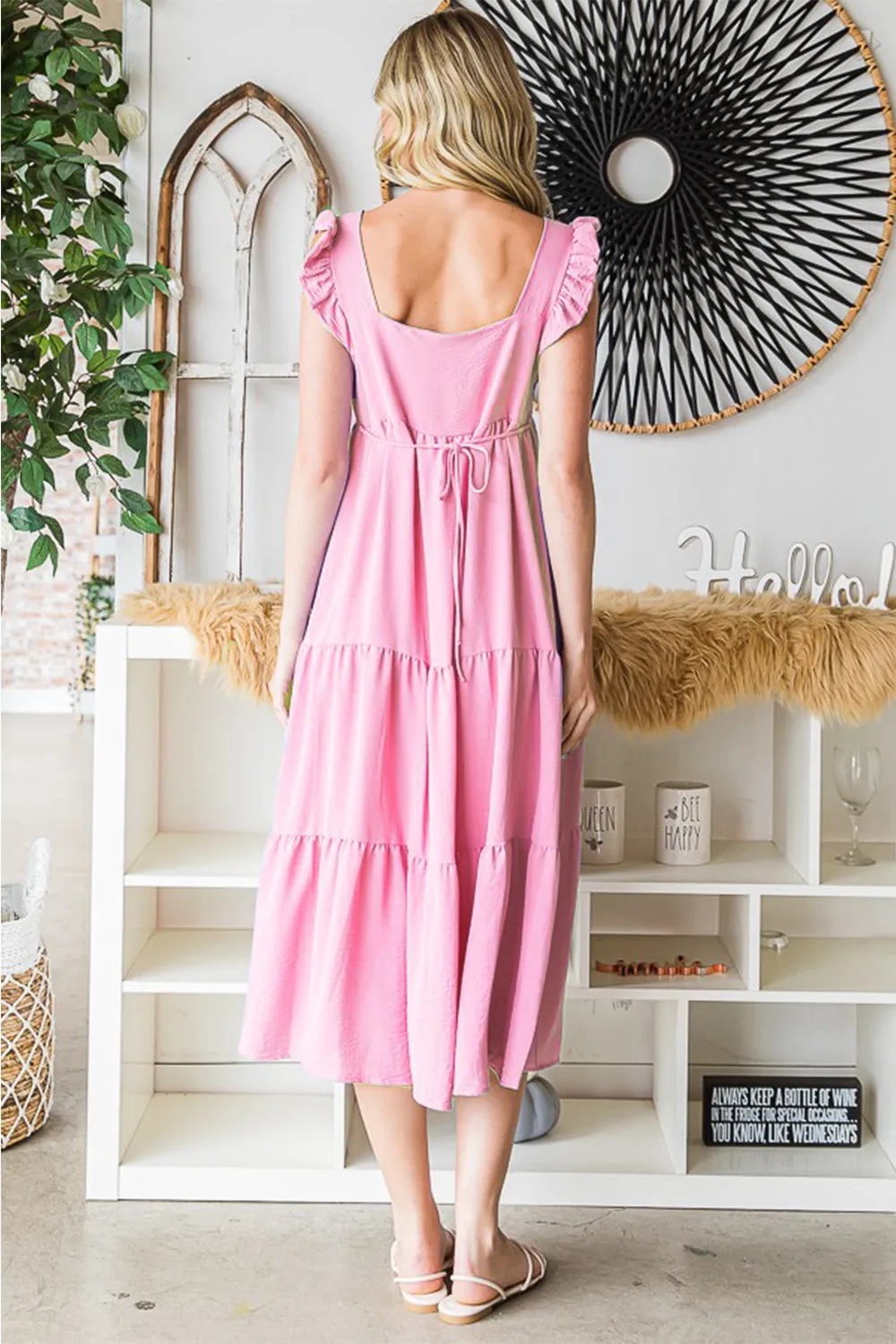 Patches Ruffled Sleeveless Tiered Midi Dress