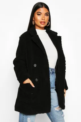 Petite Double Breasted Teddy Coat