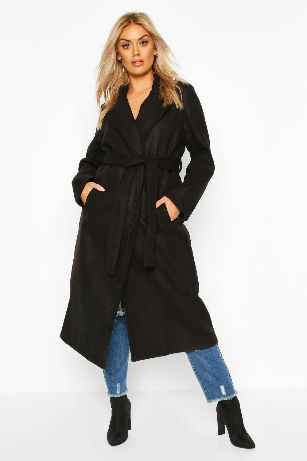 Plus Oversized Self Belted Long Coat