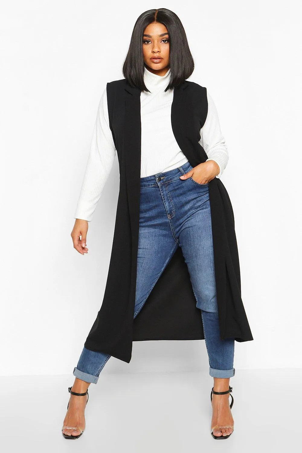 Plus Tailored Sleeveless Duster Coat