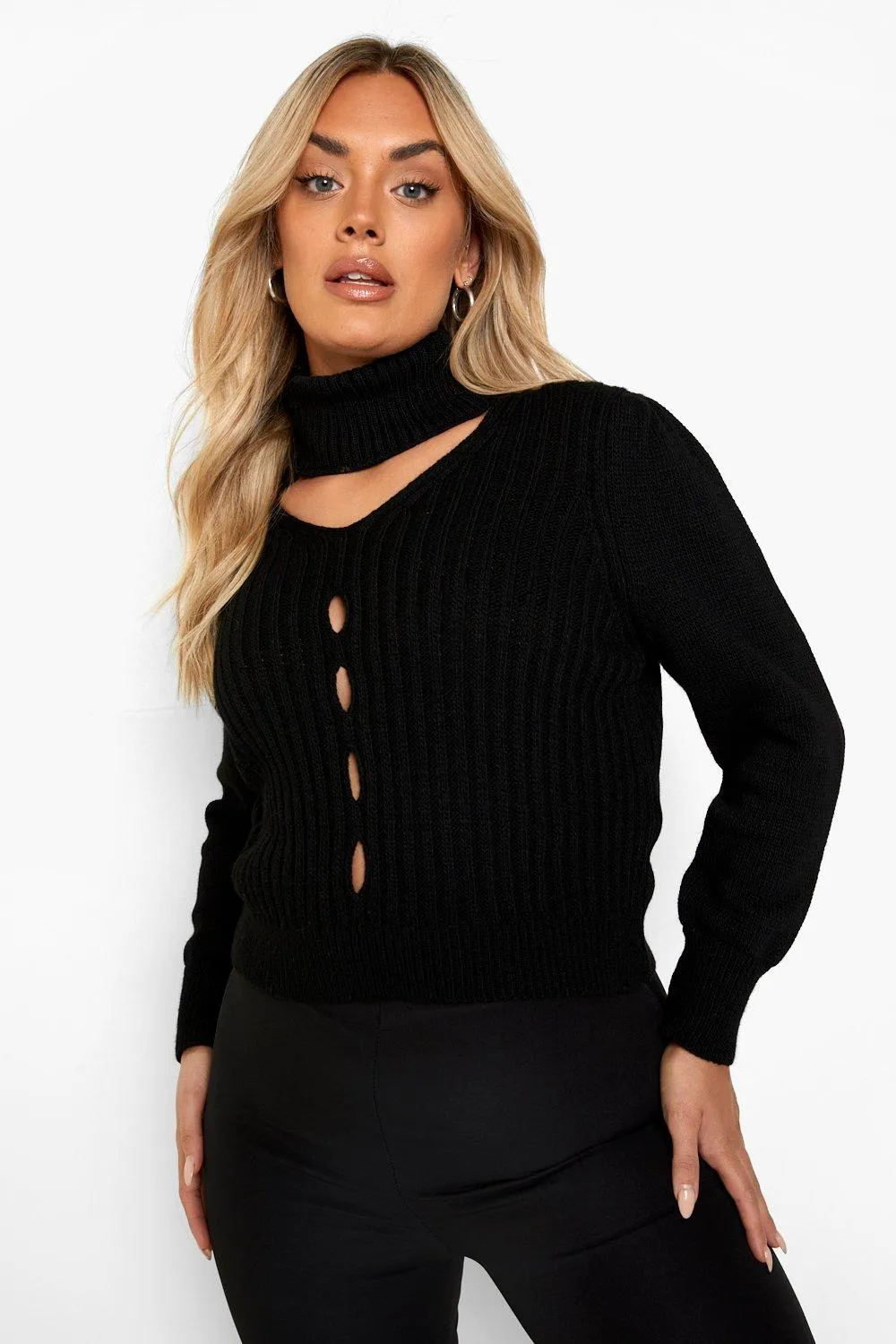 Plus Turtleneck Cut Out Choker Sweater