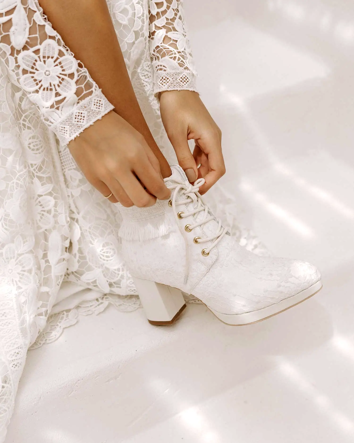 PRAYER BOOTS - LACE UP VELVET BRIDAL BOOTIES - FINAL SALE