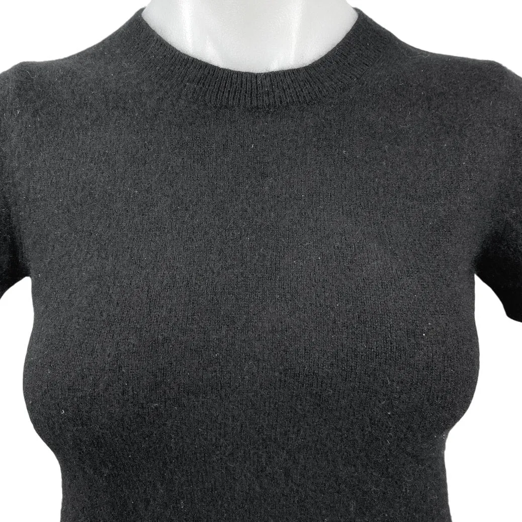 Quince Womens Black 100% Cashmere Round Neck Short Sleeve Tee Sweater Top Sz XS