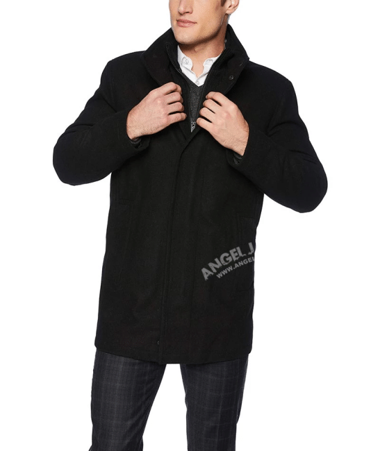 Rafferty Black Modern Fit Wool Coat for Men