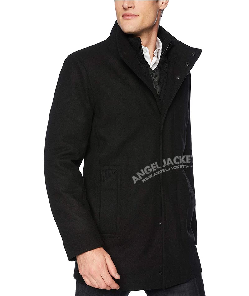 Rafferty Black Modern Fit Wool Coat for Men