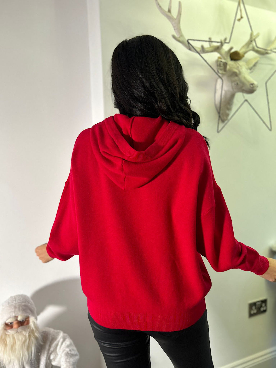 Red Premium Santa Knitted Hoodie