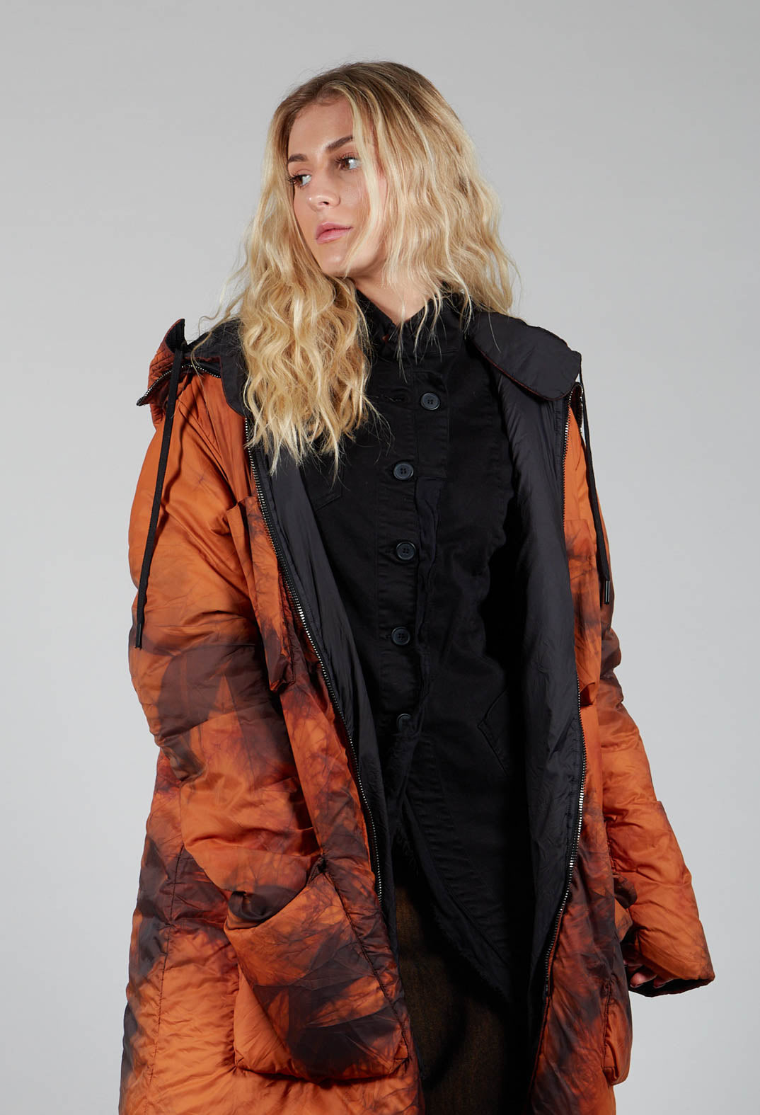 Reversible Padded Parka in Black Copper