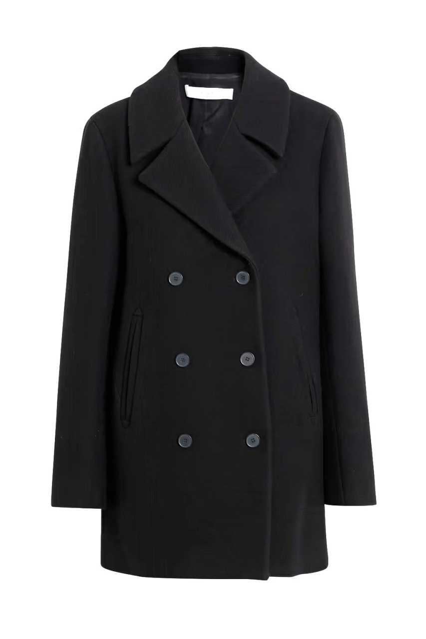 Shalon Double Breasted Women's Black Wool Coat