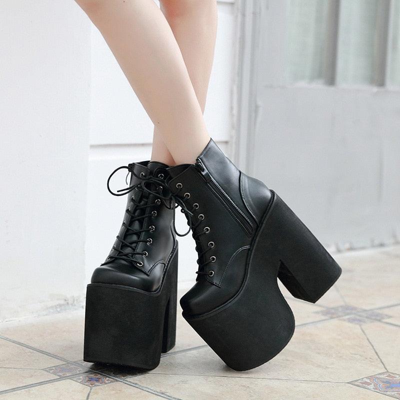 Solid High Heel Ankle Boots Platform Goth