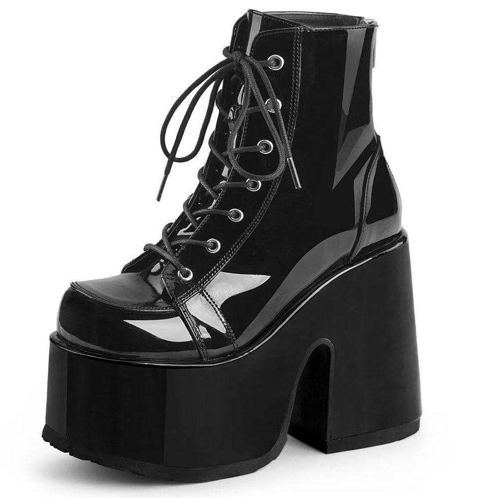 Solid High Heel Ankle Boots Platform Goth