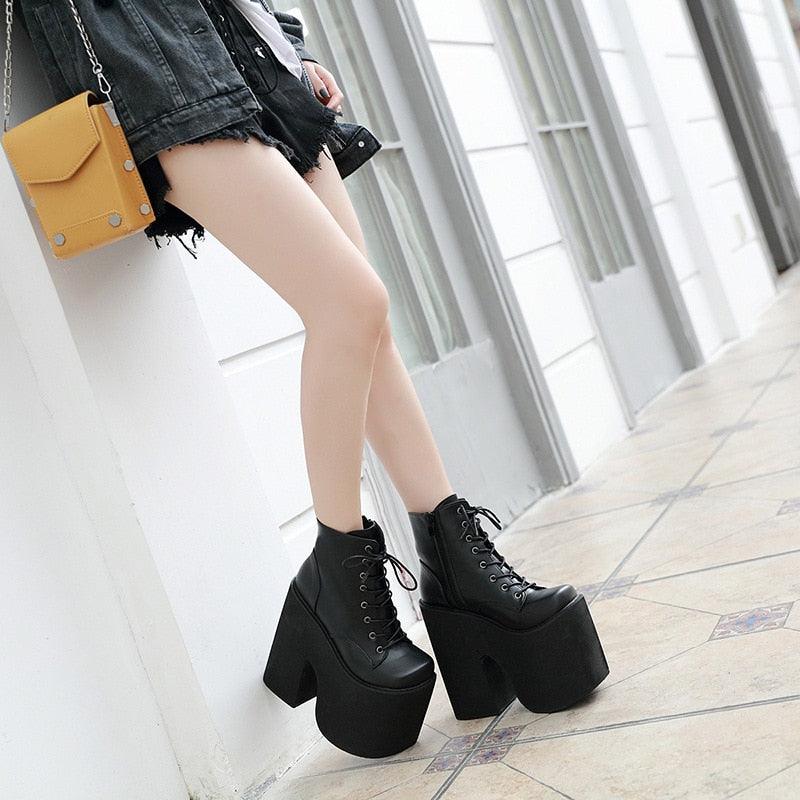 Solid High Heel Ankle Boots Platform Goth