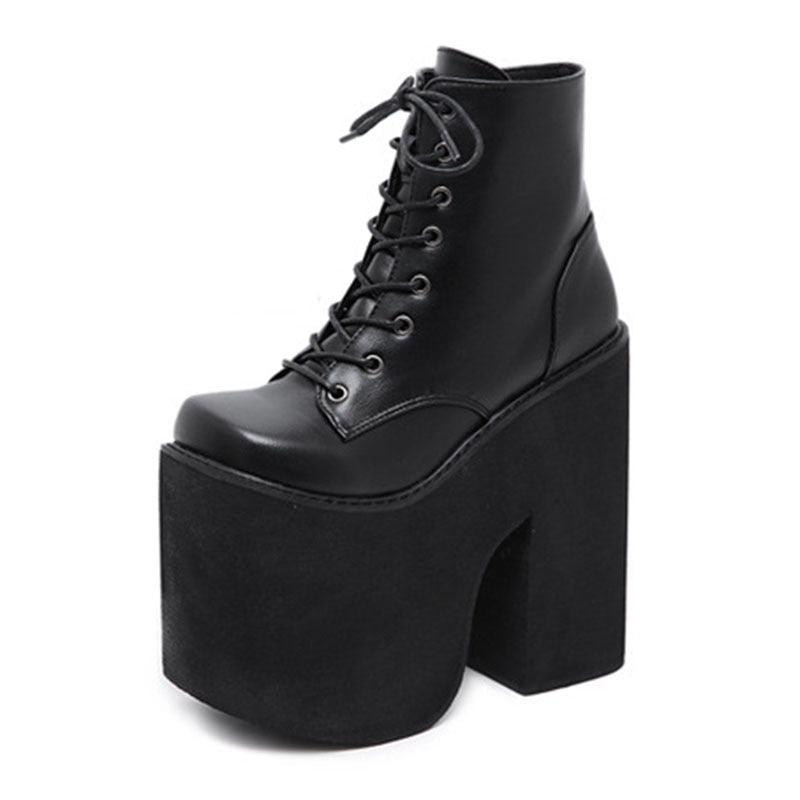 Solid High Heel Ankle Boots Platform Goth