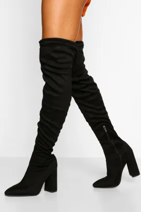 Suedette Thigh High Block Heel Boot