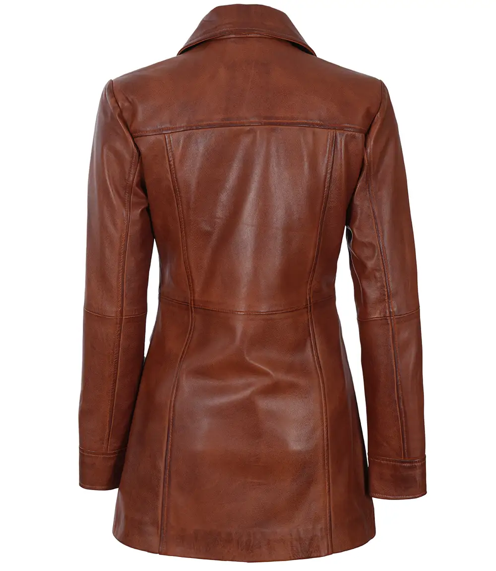 Tall Kandis Women's Cognac Leather Car Coat