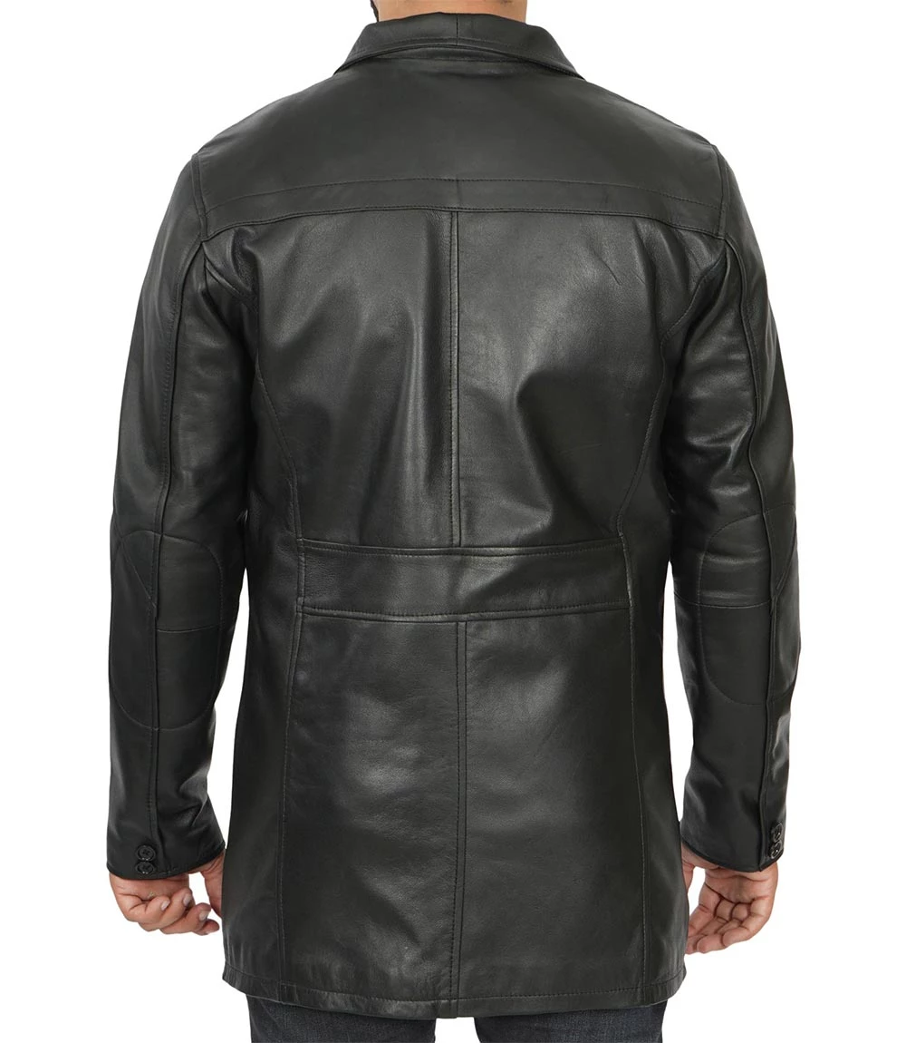 Tall Men's Black Real Leather Car Coat