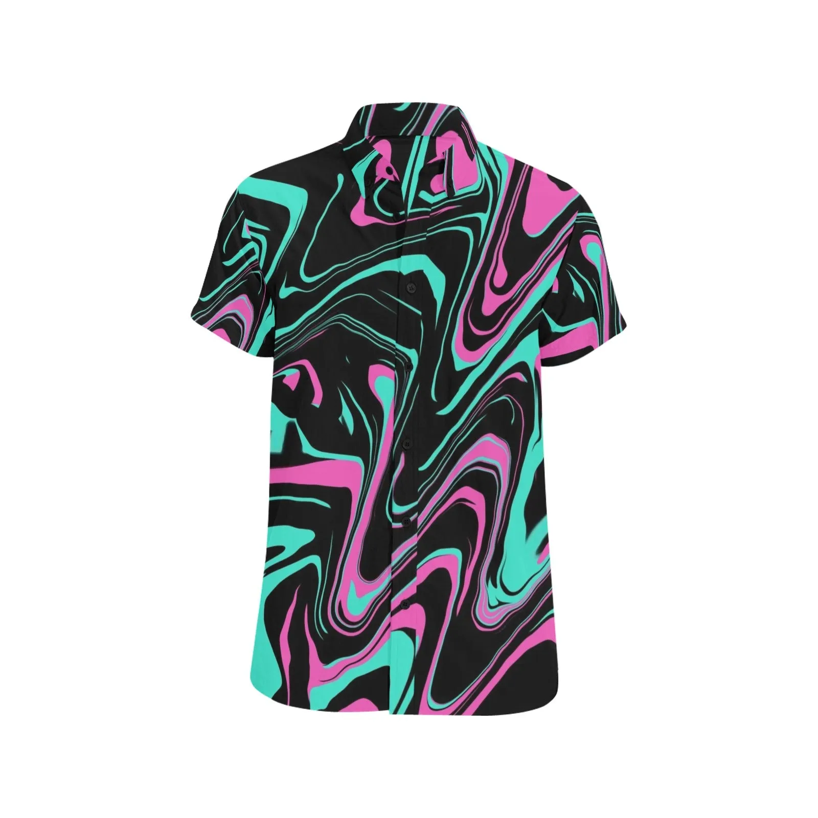 Teal and Pink Psychedelic Melt Short Sleeve Button Up Shirt