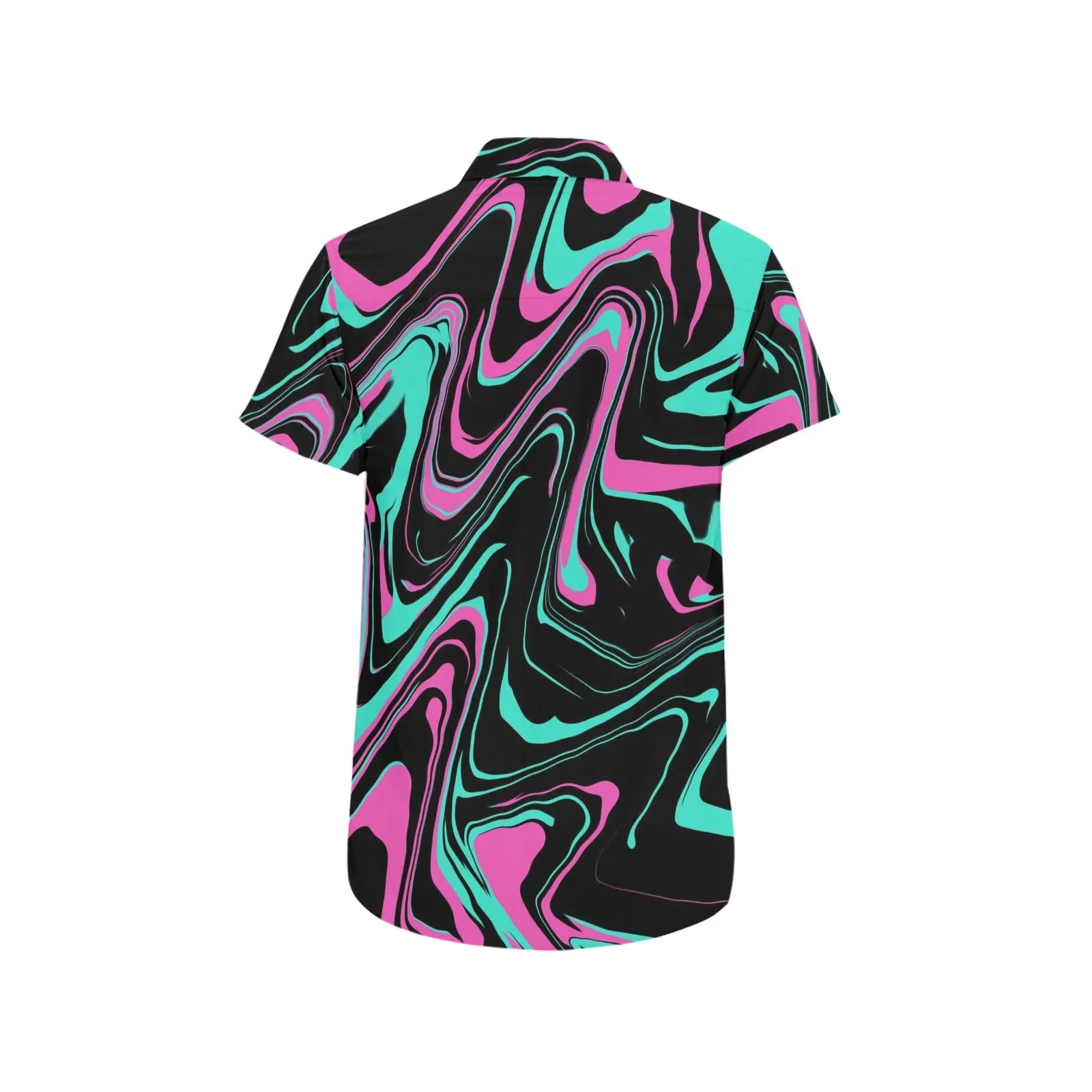 Teal and Pink Psychedelic Melt Short Sleeve Button Up Shirt