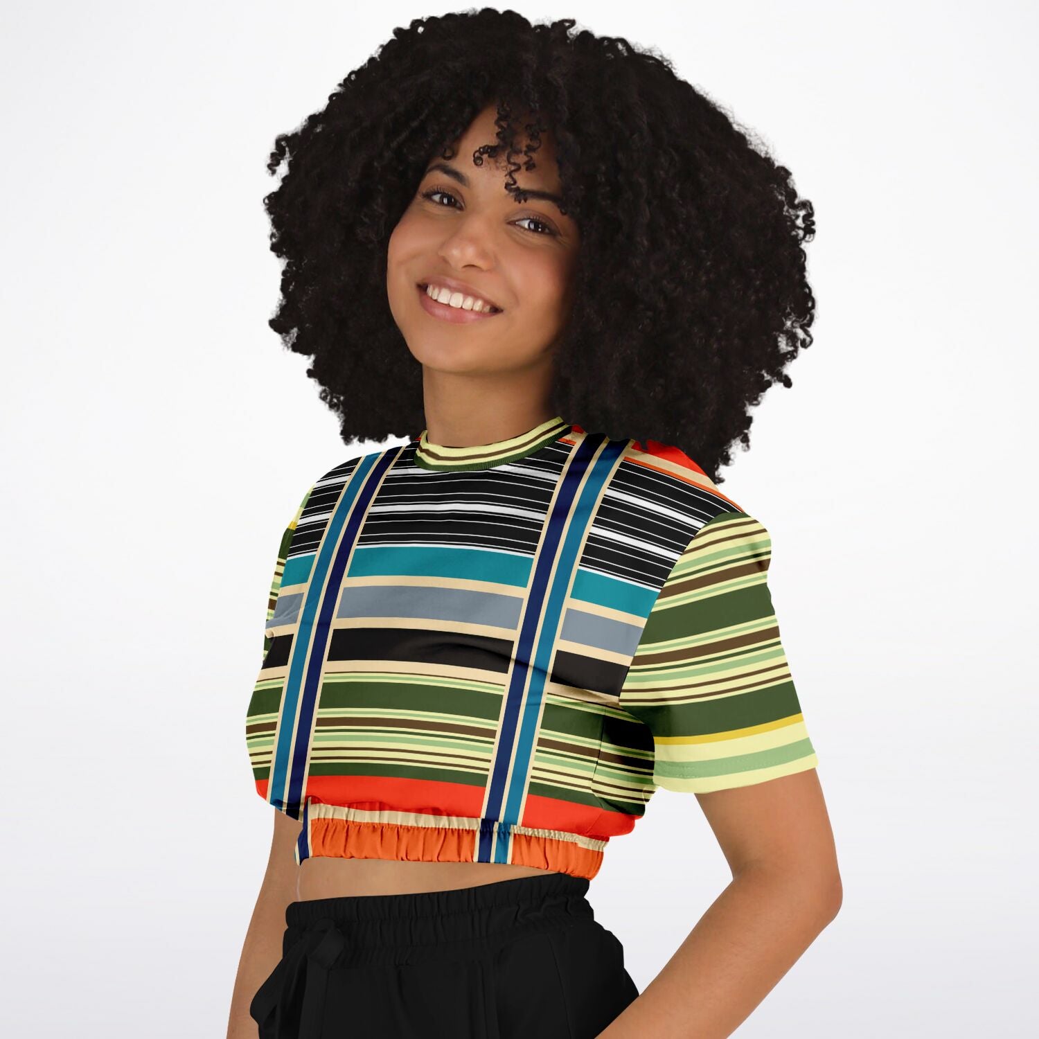 Tequila Sunrise Striped Short Sleeve Cropped Eco-Poly Sweater