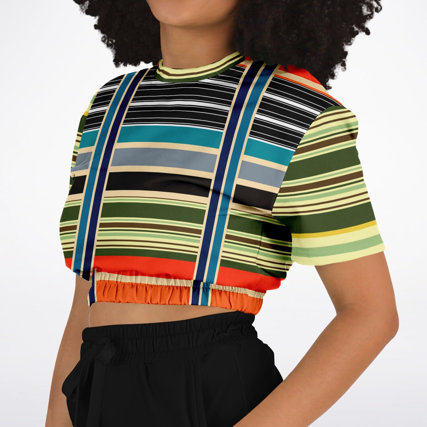 Tequila Sunrise Striped Short Sleeve Cropped Eco-Poly Sweater